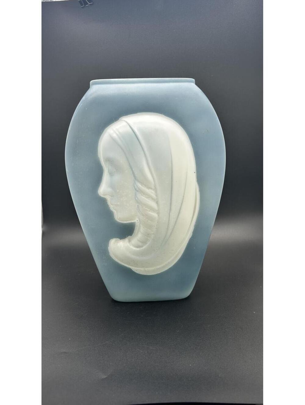 Vintage Phoenix Consolidated Satin Blue Vase with Madonna Profile